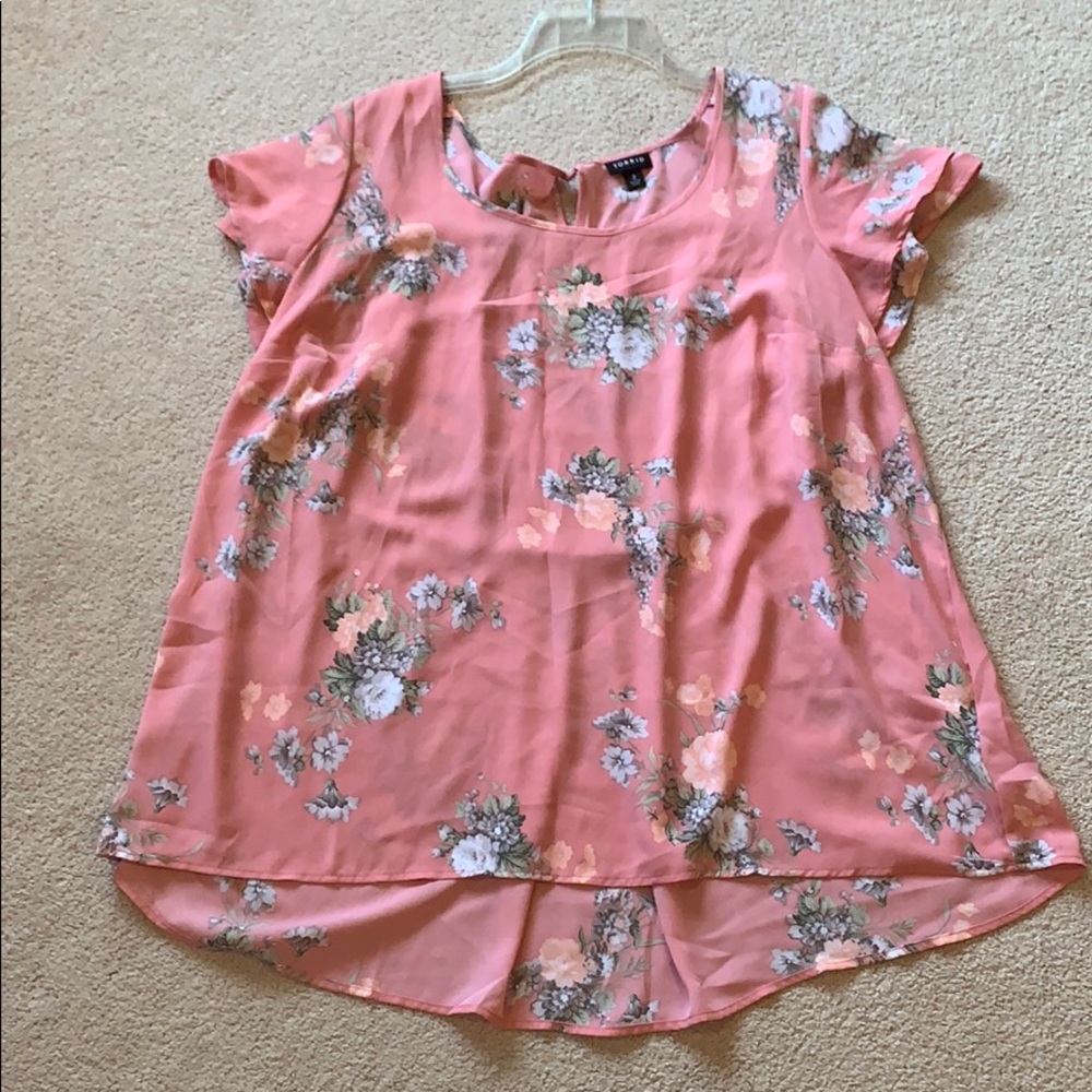 Torrid Pink Flower Pattern Shirt Georgette Style